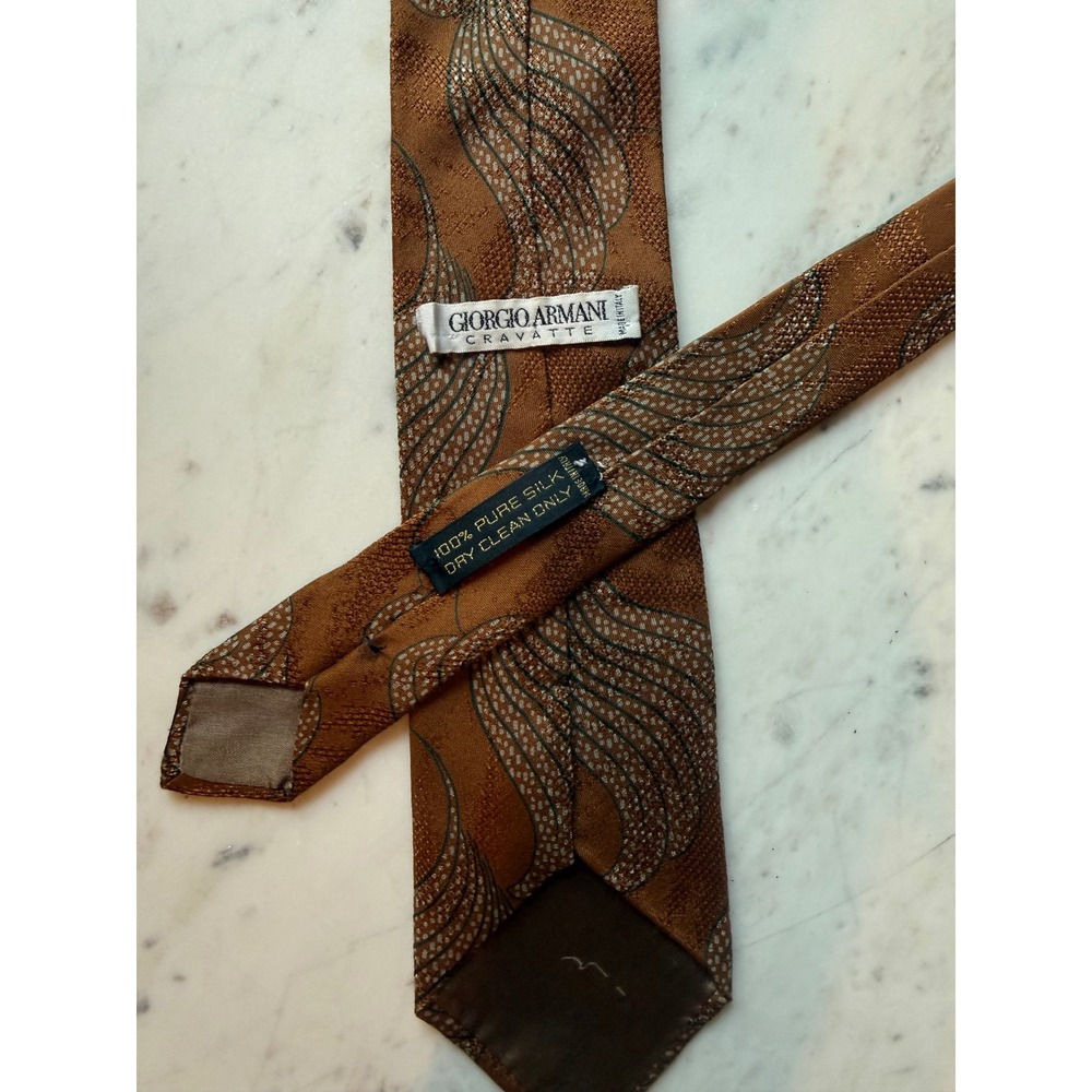 Vintage Giorgio Armani Cravatte Silk Tie Brown Bronze Abstract Made in Italy